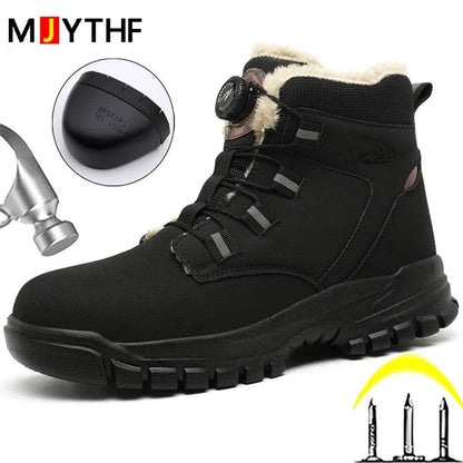 Rotating Button Winter Boots Men Safety Shoes Puncture-Proof Work Boots Steel Toe Shoes Waterproof Protective Shoes Cotton Boots - Touchy Style
