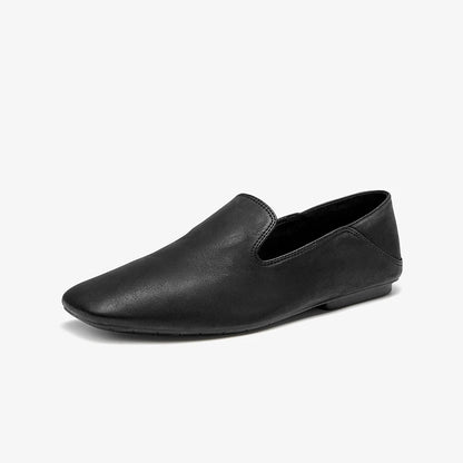 BEAUTODAY Casual Loafers Women Horse Leather Solid Slip-On Square Toe Flats Summer Shallow Boat Ladies Shoes Handmade 26259