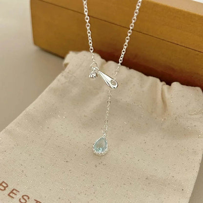 PANJBJ 925 Sterling Silver Blue Zircon Necklace For Women Water Drop Tassels Design Adjustable Jewelry Gift Dropshipping - Touchy Style