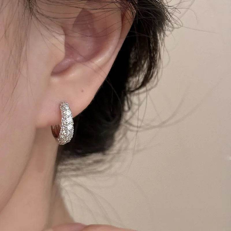 PANJBJ 925 Sterling Silver Frosting Zircon Hoop Earrings For Women Geometry Shining Minimalism Classic Jewelry Gift Dropshipping - Touchy Style