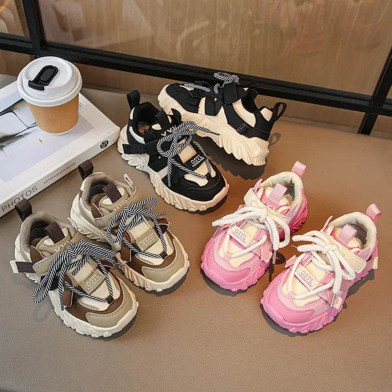 New Arrival Children Sneakers Pretty Silhouette Girl Running Shoes Pink Black Khaki Trendy Kids Shoes Boys Training Shoes G09212 - Touchy Style