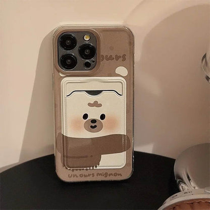 Cute Phone Cases For iPhone 16, 15, 14, 13, 12, 11 Pro Max, Xr, 16 Plus - Funny Photo Card Holder - Scarf Bear duck Pattern - IP6490 - Touchy Style