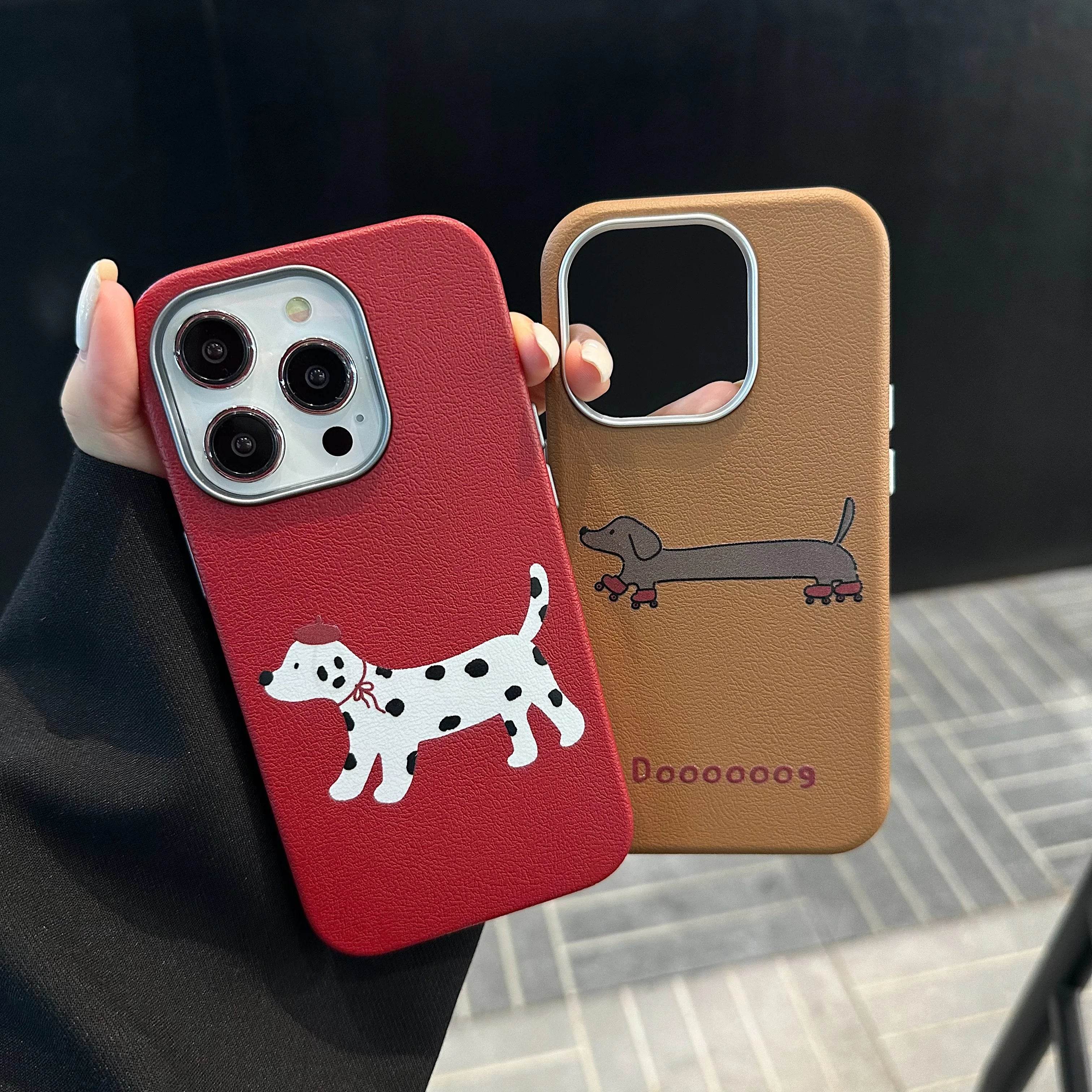 Cute Phone Cases For iPhone 16, 15, 14, 13 Pro Max - Lovely Dogs Pattern - Leather Chic Cover - PC5420 - Touchy Style