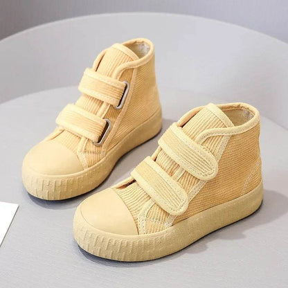 2024 Fashion Hook&amp;Loop Soft Corduroy Kids Sneakers School Casual All-match Children Girl Shoes High Top Autumn Boys Boots E08051 - Touchy Style
