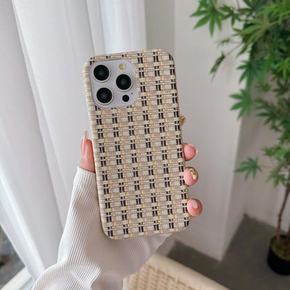 Luxury Cloth Braid Lattice Contrasting Color Phone Case For iPhone 15 14 Plus 13 12 11 Pro Max Slim Shockproof Protection Cover