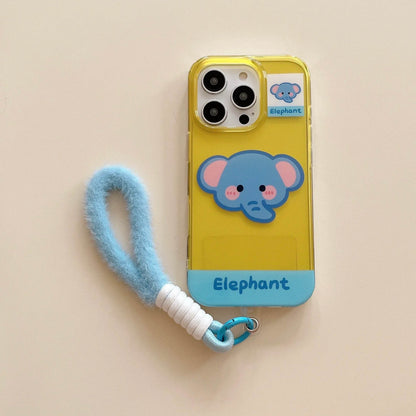 Cute Phone Cases For iPhone 16, 15, 14, 13 Pro Max - Cartoon Koala &amp; Elephant Pattern - Back Cover With Wrist Chain - PC0520 - Touchy Style