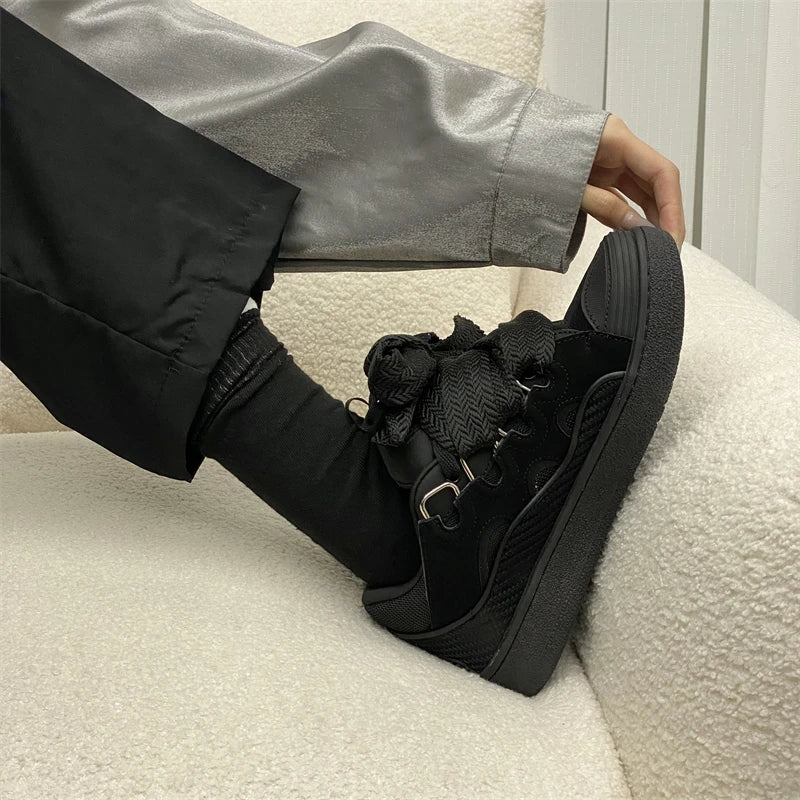 Thick-Soled Dad Shoes Men/women 2025 Summer Autumn Lace Up Clunky Sneaker Casual Skateboard Shoes Mixed Color Sport Shoes