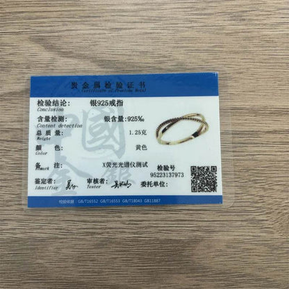 925 Sterling Silver Plated 14K Gold Simple Line Ring for Women Korean Fashion Temperament Everyday Jewelry Accessories - Touchy Style