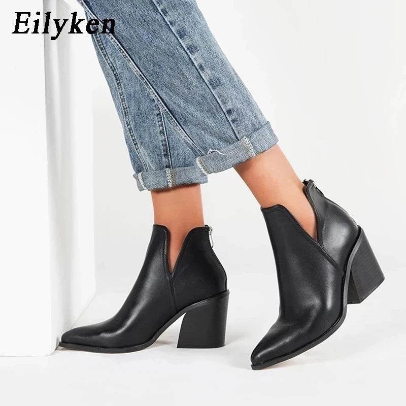 Autumn Winter Casual Western Cowboy Ankle Boots Women Snake Cowgirl Booties Short Cossacks Botas High Heels Shoes - Touchy Style