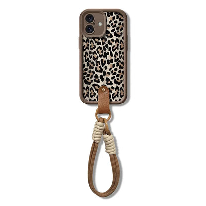 Cute Phone Cases for iPhone 7, 8, 8 Plus, X, XR, XS, XS Max, 11, 12, 13, 14, 15, and 16, Pro and Pro Max - Leopard Pattern with Wrist Strap - TSP474