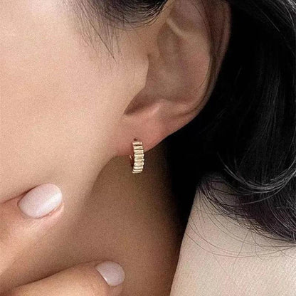 Retro Trendy Ribbed Earrings 925 Sterling Silver Plated 14K Gold Earrings for Women Versatile Jewelry - Touchy Style
