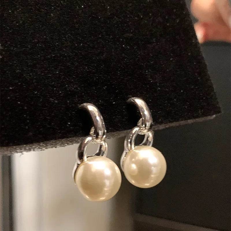 PANJBJ 925 Sterling Silver Pearl Geometry Earrings For Women Personality Design Trend Versatile Jewelry Birthday Gift - Touchy Style