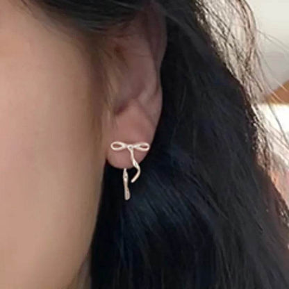 Stud Earrings Charm Jewelry - Silver Color Bowknot Sweet Design - B7510 - Touchy Style