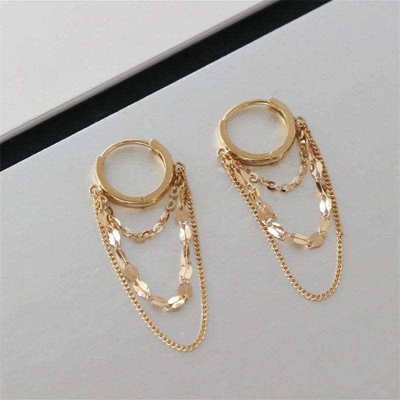 Real 925 Sterling Silver Plated 18K Gold Tassel Stud Earrings for Women Wedding Trendy Fine Jewelry - Touchy Style