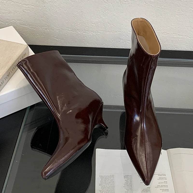 Winter New Fashion Ankle Short Boots Women Pointed Toe Elegant Thin Low Heel Dress Ladies Pumps Shoes - Touchy Style