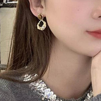 PANJBJ 925 Sterling Silver Tigereye Drop Earring for Women Irregular Hollow Out Pearl Vintage Jewelry Gift Dropshipping - Touchy Style
