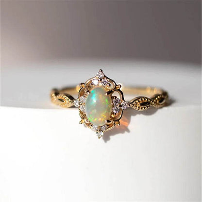 925 Sterling Silver Plated 18K Gold Imitate Opal Zircon Ring Luxury High Quality Jewelry Gifts For Women Girls - Touchy Style