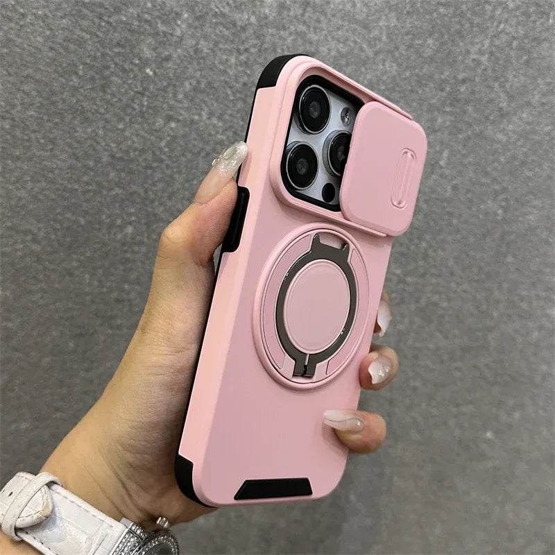 Slide Camera Protection for Magnetic Bracket Armor Case for iPhone 16 11 12 13 14 15 Pro Max 16 Plus Magsafe Durable Hard Cover - Touchy Style