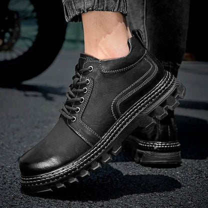 New Genuine Leather Men Boots Cow Leather Upper Durable Sole Lace up Autumn Winter Boots Daily Leisure Outdoor Shoes For Man - Touchy Style