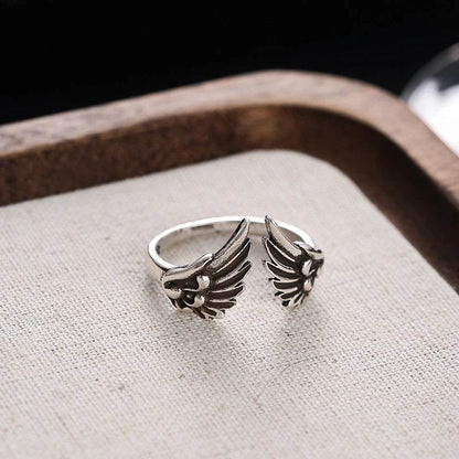 PANJBJ 925 Sterling Silver Wing Rings For Women Feather Retro Texture Hip Hop Design Jewelry Party Gift Dropshipping - Touchy Style