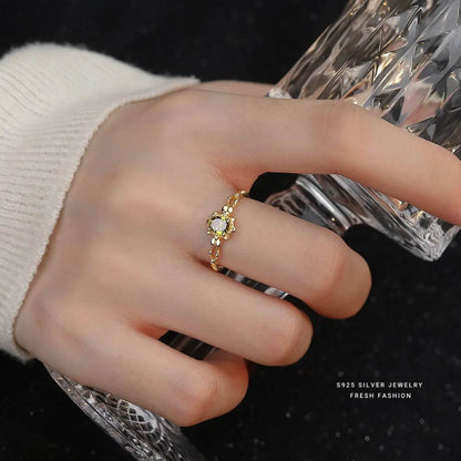 Real 925 Sterling Silver Olive Green Zircon Open Ring Cute Gift for Lady Mom Daughter Birthday Jewelry - Touchy Style