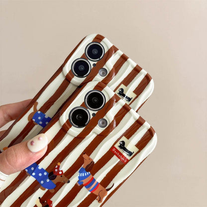 Cute Phone Cases For iPhone 16, 15, 14, 13, 12 Pro Max - Cartoon Dachshund Dog - Stripes 3D Wavy Soft Cover - PC5520 - Touchy Style