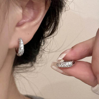PANJBJ 925 Sterling Silver Frosting Zircon Hoop Earrings For Women Geometry Shining Minimalism Classic Jewelry Gift Dropshipping - Touchy Style