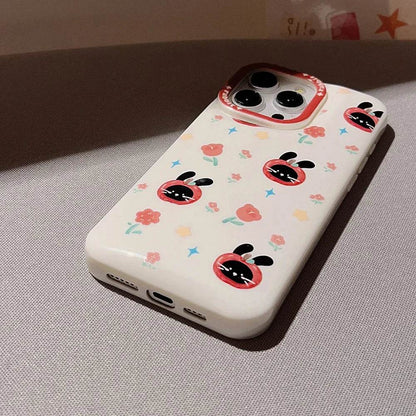 Cute Phone Cases For iPhone 16, 15, 14, 13, 12, 11 Pro Max, Xr, 16 Plus - Funny Tomato Black Rabbit Flowers Cover - IC6040 - Touchy Style