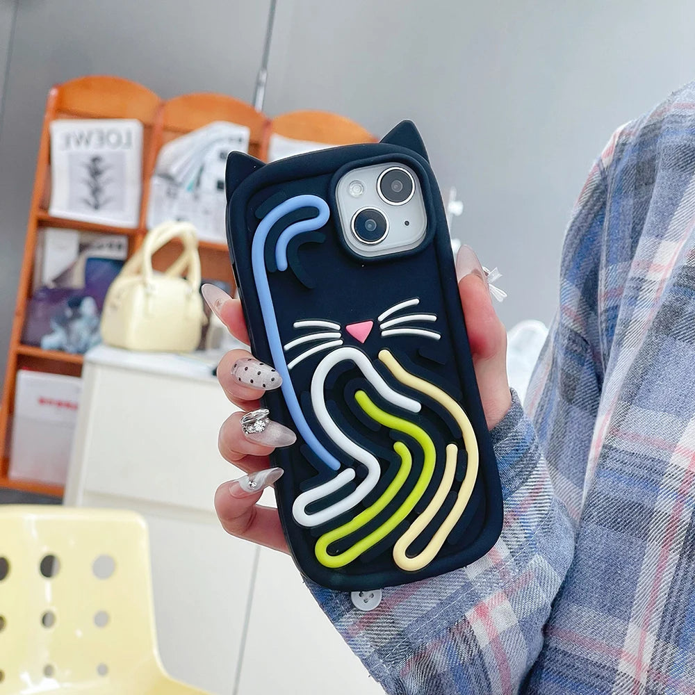 Funny Meow Meow Cat Relieve Stress Case Soft Silicone Cover For iPhone 15 14 13 Pro Max