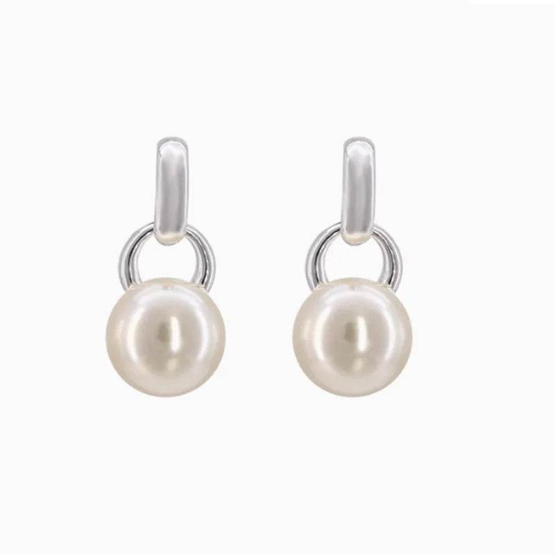 PANJBJ 925 Sterling Silver Pearl Geometry Earrings For Women Personality Design Trend Versatile Jewelry Birthday Gift - Touchy Style