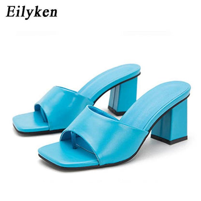 Purple Slipper Summer Outdoor Sandal Women Square High Heel Beach Slip On Flip Flop Slides Size 41 42 - Touchy Style