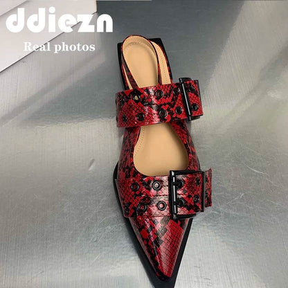 Female Shoes Elegant Low Heels Sandals Women Slides Beach Shallow Black Mules Summer Pointed Toe Ladies Sandals - Touchy Style