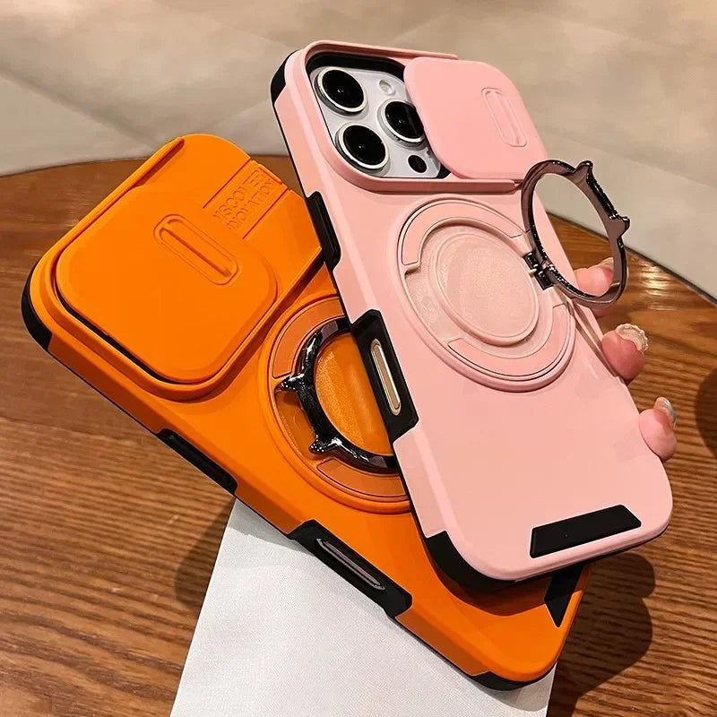 Slide Camera Protection Magnetic Bracket Magsafe Case for iPhone 15 12 11 13 14 16 Pro Max 16 Plus Heavy-Duty Rugged Armor Cover