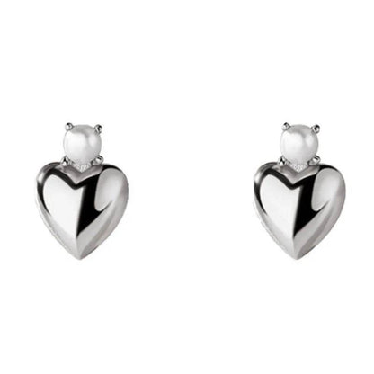 PANJBJ 925 Sterling Silver Love Heart Earrings For Women Pearl Temperament Sweet Romantic Jewelry Party Gift Dropshipping - Touchy Style