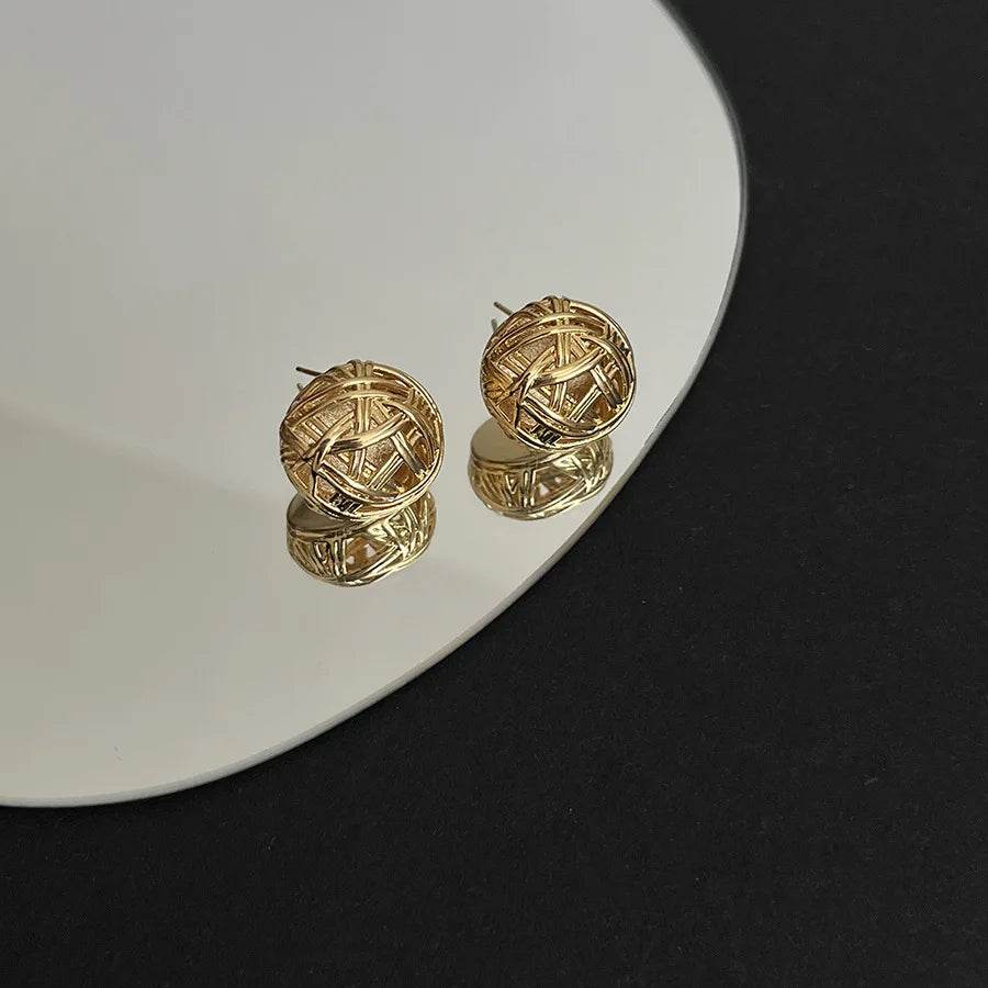 PANJBJ 925 Sterling Silver Weave Studs Earring for Women Hollow Out Round Versatile Design Fashion Jewelry Gift Dropshipping - Touchy Style