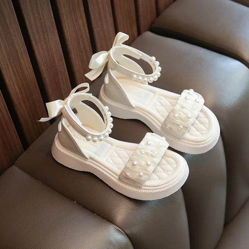 Summer Sandals for Girls 2024 New Versatile Dancing Shoes PU Leather Soft Non-slip Casual Beading Wedge Shoe for Princess H01071 - Touchy Style