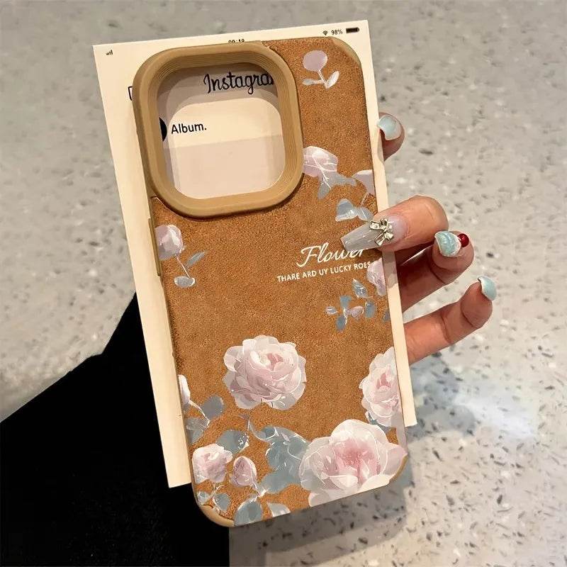 Cute Phone Cases For iPhone 11 12 13 Pro Max 14 15 16 Plus XS X XR 16 - Tulip Flower Pattern - Leather Bumper Cover - Touchy Style