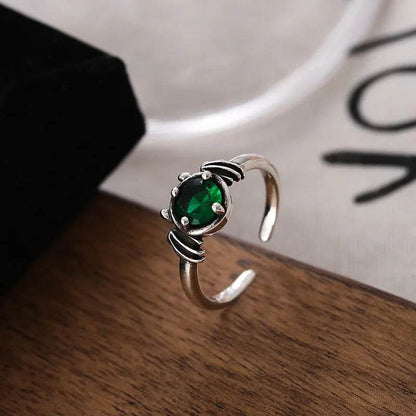 PANJBJ 925 Sterling Silver Green Zircon Rings For Women Wing Devil Design Hip Hop Trend Adjustable Jewelry Gift Dropshipping - Touchy Style