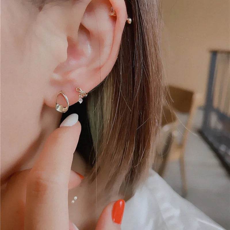 925 Sterling Silver Korean Sweet Bow Zircon Pendant Earrings for Women High Quality Simple Party Jewelry - Touchy Style