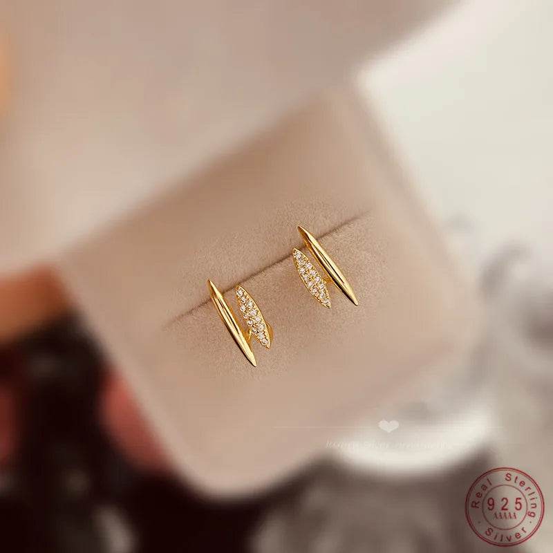 925 Sterling Silver Temperament Inlaid Zircon Double Layer Earrings for Women Gold Plated Statement Luxury Jewelry - Touchy Style