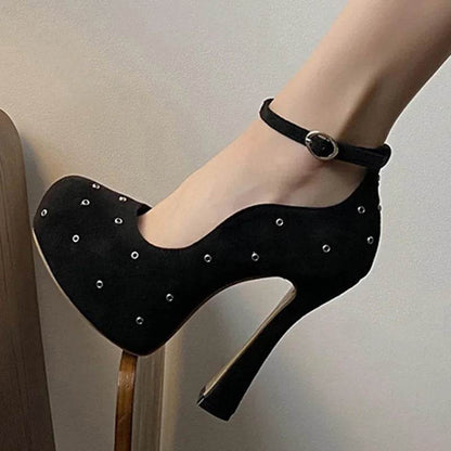 Chunky Platform Ultra High Heels Women Pumps Street Style Rivet Buckle Strap Nightclub Party Female Shoes - Touchy Style