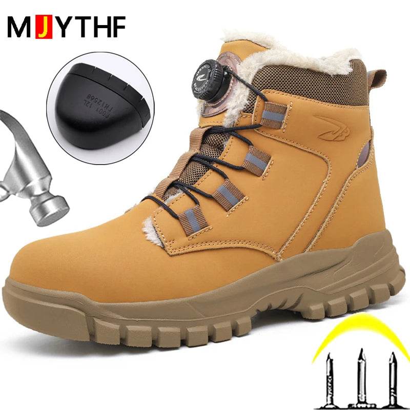 Rotating Button Winter Boots Men Safety Shoes Puncture-Proof Work Boots Steel Toe Shoes Waterproof Protective Shoes Cotton Boots - Touchy Style