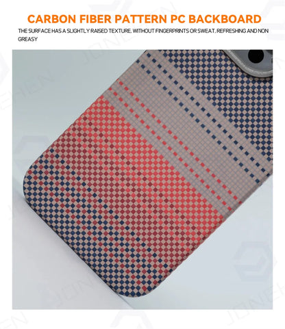 Cute Phone Cases For iPhone 16 Plus, 15, 14, and 13 Pro Max - With Metal Holder - Carbon Fiber Pattern - TSP420