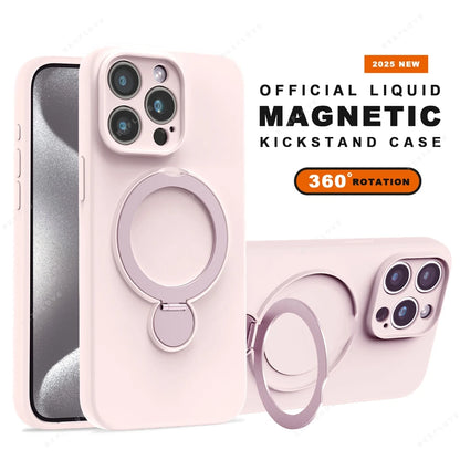 For Magsafe Stand Phone Case For iPhone 16 Plus 13 14 15 16 Pro Max Liquid Silicone Magnetic Charge Holder Protector Soft Cover