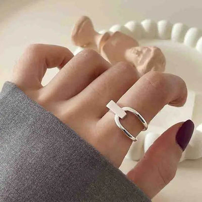 PANJBJ 925 Sterling Silver Overlapping Rings For WomenHollow out Bead Geometry Trend Design Versatile Jewelry Gift Dropshipping - Touchy Style