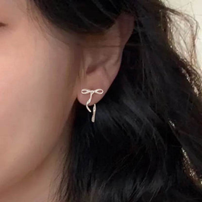 Stud Earrings Charm Jewelry - Silver Color Bowknot Sweet Design - B7510 - Touchy Style