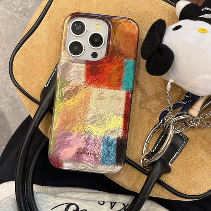 Vortex Pattern Color Grid Splicing Case For iPhone 16 Pro Max 15 14 13 12 Cover Cute Dopamine Color Block Match Plaid Soft Phone
