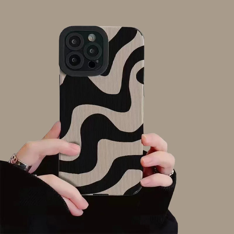 Fashion Zebra Black White Stripes Case Little Love Heart Cases For iPhone 13 15 11 14 12 Pro Max Plus Silicone Shockproof Cover