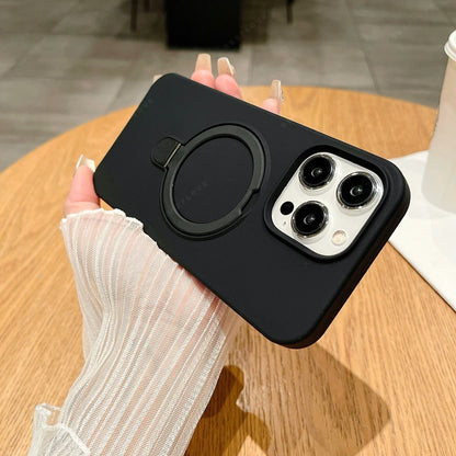 Liduid Silicone Magnetic Stand Phone Case For iPhone 15 14 16 Plus 11 12 13 16 Pro Max Magsafe Charge Protector Soft Cover