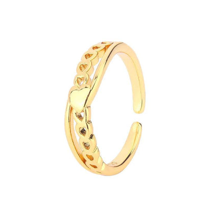 PANJBJ 925 Sterling Silver Love Heart Ring for Women Chain Overlapping Hollow Out Design Finger Jewelry Gift Dropshipping - Touchy Style
